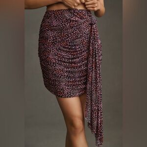 Anthropologie Women's Pink and Purple Ruched Flirty Mesh Mini Skirt, Size L